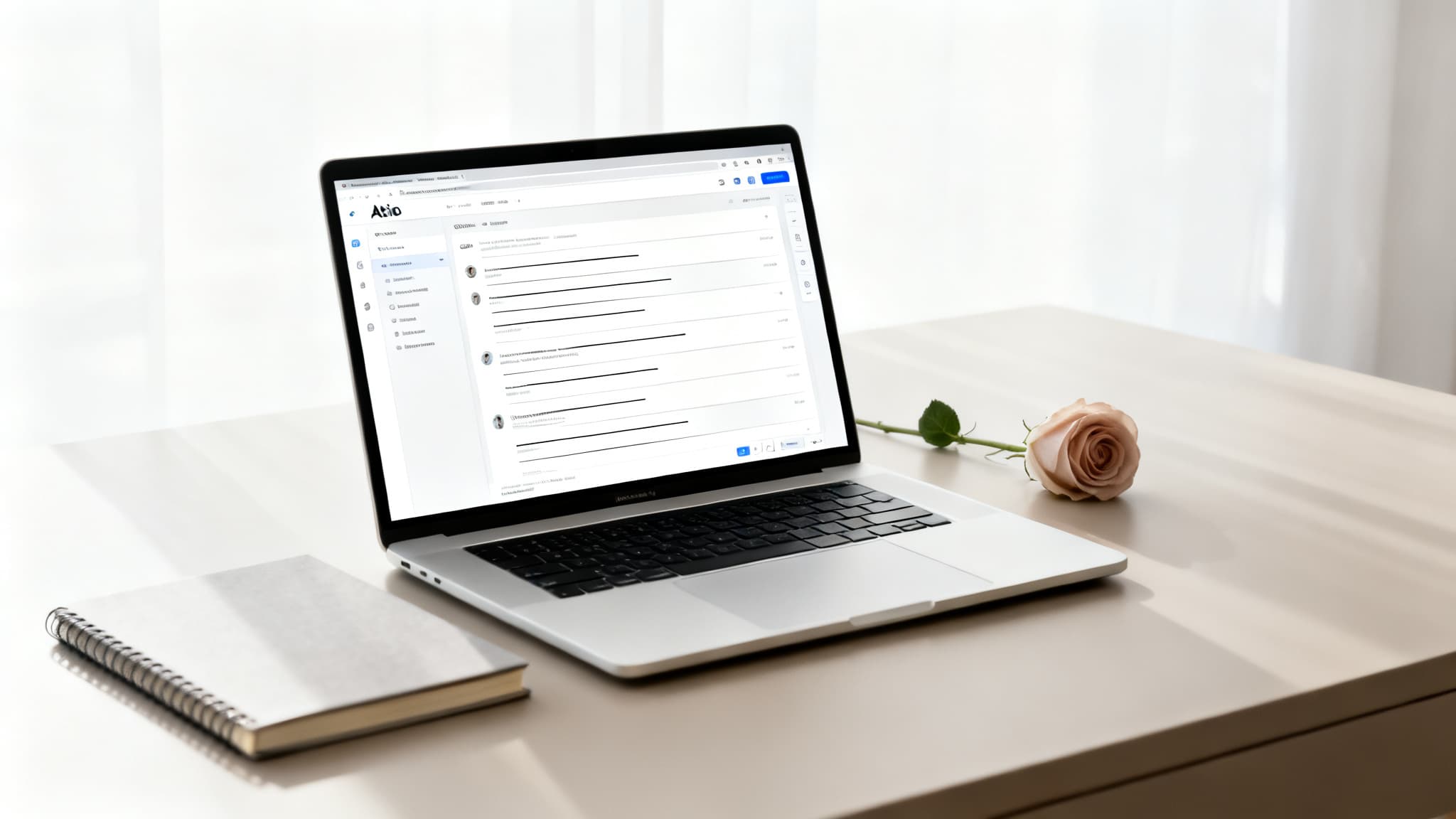 A calm agency revenue desk with a laptop showing conversation and pipeline work